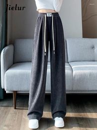 Women's Pants Grey Loose Winter Simple Wide Leg Basic Office Ladies High Wiast Straight Solid Colour Chic Trousers