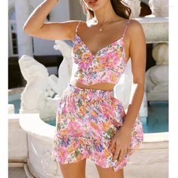 Work Dresses GypsyLady Pink Floral Vintage Dress Sets Summer Sexy Cropped Blouse Top Mini Skirt 2 Pieces Set Backless Ladies Women