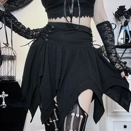 Skirts Harajuku Goth Mesh Patchwork Japanese Mini Dark Irregular Folds High Waist Punk Pleated Sexy Cosplay Summer Skirt