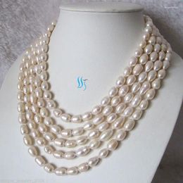 Pendant Necklaces 100" 6-7mm White Rice Freshwater Pearl Necklace Strands Natural Colour