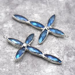 Pendant Necklaces 10Pcs Wholesale Faceted Blue Tin Glass Crystal Jesus Christian Handmade Jewellery Soldered Flower Cross PM28676