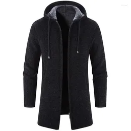 Men's Trench Coats Winter Cashmere Men Cardigan Chenille Outer Sweater Warm Fleece Coat Windbreaker Long Hooded Zipper Slim Fit Jacket