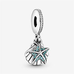 100% 925 Sterling Silver Starfish and Sea Shell Dangle Charms Fit Original European Charm Bracelet Fashion Women Wedding Jewelry259L