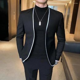 Men's Suits Black Casual Men With Round Collar 2 Piece Blazer Pants Slim Fit Wedding Tuxedo For Groomsmen Male Fashion Clothes