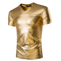 Man popular nightclub fashion T-shirt short sleeve v-neck gold silver black color The trends of solid cotton leisure T-shirt desig231Q