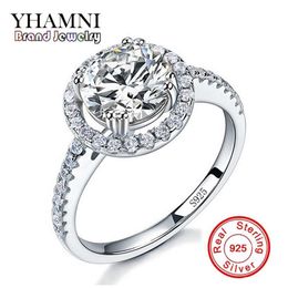 YHAMNI Luxury original 925 Silver Jewelry Rings For Women Round 2 Carat CZ Diamond Silver Engagement Ring Whole JYT11715