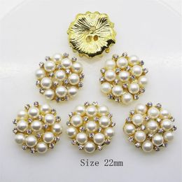50pcs 22mm Round Rhinestones Pearl Button Wedding Decoration Diy Buckles Accessory Silver Golden277e