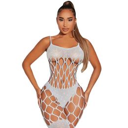 Cosplay Sexy Rhinestone Mesh Lingerie Bodysuits Pornographic Bodystockings for Women Fishnet Catsuit Teddy Babydoll Stocking Underwear