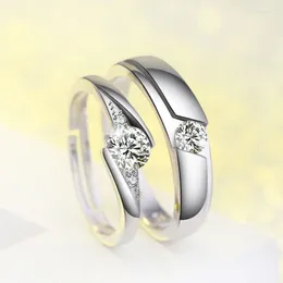 Cluster Rings 925 Sterling Silver Couple Ring Zircon Round Creative Opening Adjustable Women Romantic Wedding Jewellery