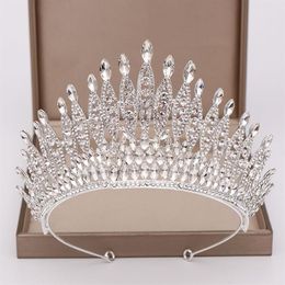 Trendy Silver Colour Rhinestone Crystal Queen Big Crown Bridal Wedding Tiara Women Beauty pageant Bridal Hair Accessories Jewellery M237P