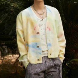 Men's Sweaters Autumn And Winter Mens Coat Colorful Tie-Dye Knitted Cardigan Versatile Casual Loose Lazy Style Long-Sleeved Sweater