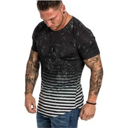 Plus Size T Shirt T-shirts Men O-neck Home Striped Pattern Casual Loose Gradient Lapel Short Sleeve T-shirt Funny Tees Tops302B