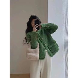 Women's Jackets Plaid Green Spring Autumn Women Tweed Jackets Fashion Tassel Wool Blazers Female Pockets Luxury Elegant Lady Outwear 231026