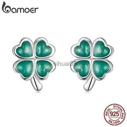 Stud bamoer 925 Sterling Silver Four-Leaf Clover Earrings for Women Hypoallergenic Green Enamel Ear Studs Fine Jewellery Gift YQ231026