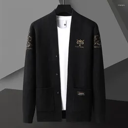 Men's Sweaters Luxury Spring And Autumn Trendy Embroidered Business Casual Designer Pocket Patch Long-sleeved Knitted Cardigan M-4XL