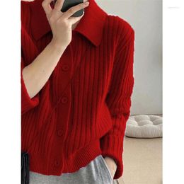 Women's Sweaters Turn Down Knit Cardigan Women Autumn Winter Button Up Solid Color All-match Sweater Coats Woman Long Sleeve Cardigans