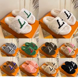 Furry Fluffy Slippers Designer Famous Luxury Australia Room House Fur Slides Beige Green Black White Red Grey Brown Slide Pantoufle Mule Shoes