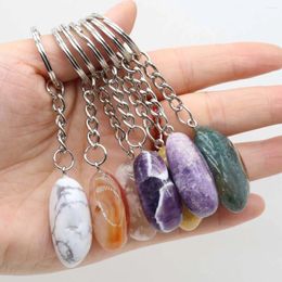 Keychains 20 PCS Irregular Natural Stone Keychain Reiki Healing Crystal Opal Turquoise Pendants Charms DIY Jewellery Making Accessorie