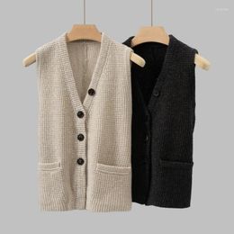 Women's Vests 2023 Autumn And Winter Women Cashmere Wool Knitted Sleeveless Lace-up V-neck Buttoned Casual Vest