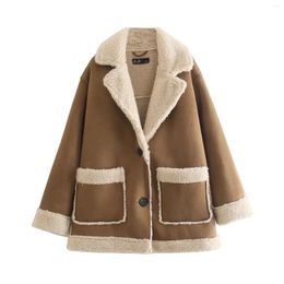 Women's Vests Autumn Winter Suede Integrated Jacket Short Zipper Coat Streetwear Female Lamb Fur Warm Outerwear