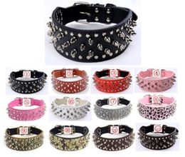 PU leather spiked studded dog collars 2quot wide leather dog collar for PitBull Mastiff Boxer medium and big dogs 12colors 4 siz9558865