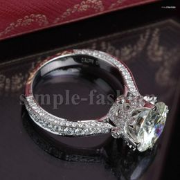Wedding Rings Luxury Jewellery Women Engagement Ring Round Cut 9mm 3ct Zircon Cz Silver Colour Female Band