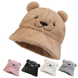 Berets Autumn Winter Cut Bear Ear Bucket Hat Women Thick Warm Faux Fur Fisherman Outdoor Panama Hats For