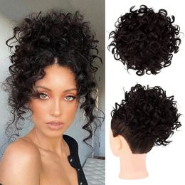 Synthetic s Messy Hair Bun Elastic Drawstring Loose Wave Large Curly Short tail for Women 231025