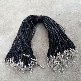 18'' 20'' 22'' 24'' 4mm Black PU Leather Braid Necklace Cords With Lobster Clasp For DIY C236r