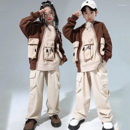 Stage Wear 2023 Boys Jazz Modern Dance Costumes Hoodie Sweater Shirts Cargo Pants Suit Girls Streetwear Hip Hop Clothing DQS14384
