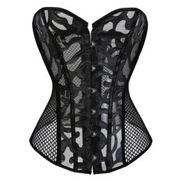 Plus Size Lace Mesh Corset Bustier S-6XL Black White Ultra Light-weight Hollow-out Fish Net Back Overbust Corselet No Ruffle Trim272I