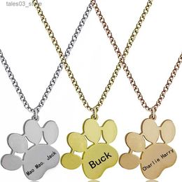 Pendant Necklaces Lateefah Gold Dog Paw Necklace Puppy Paw Pendant Dog IP-Plated Dog Paw Necklace for Women Engrave Name Paw Necklace Q231026