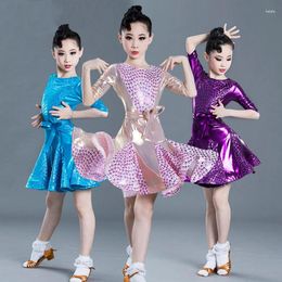 Stage Wear Bright Colour Kids Professional Ballroom Dance Dress Girls Latin Dancewear Salsa Tango Rumba Samba Costume For School