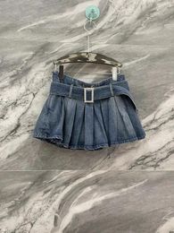 Skirts 2023SS Summer Fashion Women High Quality Mini Denim Cowboy Pleated Skirt With Belts For Female Tutu