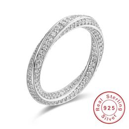 Real Eternity ring Luxury Full Stone Birthstone 925 Sterling silver Women Wedding Rings Engagement Band jewelry Size 5-10 gift241B