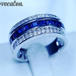 Vecalon Princess cut sapphire Cz Wedding Band Ring for Men 10KT White Gold Filled Male Engagement Band ring272D