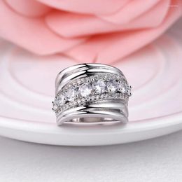 Cluster Rings Wedding Ring White Cubic Zirconia CZ Silver Color Fashion Jewelry Size 5 6 7 8 9 AR2070