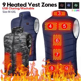 Men's Vests 9 Area Heated Vest Heated Jacket Winter Vest Body Warmer Men's Heating Vest USB Electric Washable Thermal Clothing for Outdoor 231025