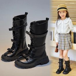 Boots Princess Girls Children's Winter Black Leather Shoes 2023 White High 88222 Little Girl