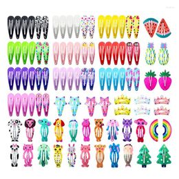 Hair Accessories 100 Pcs No Slip Metal Snap Barrettes For Kids Clips Girls Cute Candy Colour Cartoon Design Pins