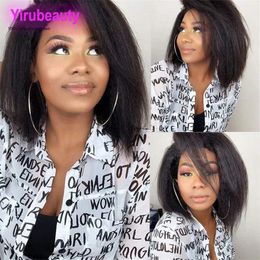 Brazilian Human Hair 13X4 Lace Front Bob Wig Kinky Straight 10-16inch 150% 180% 210% Density Natural Color