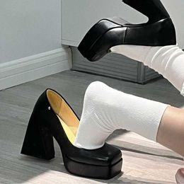 Spicy Girls' Thick Heels, High Heels, Waterproof Platform, Mary Jane Shoes, Square Head, Black Single Shoes, Women's 2022 New Autumn and Winter Shoes 231026