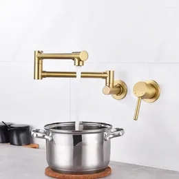 Kitchen Faucets Tuqiu Foldable Pot Filler Tap Wall Mounted Brushed Gold Faucet And Cold Black Sink Rotate Folding Spout Brass