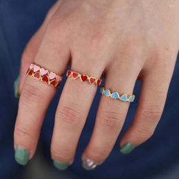 Cluster Rings Cute Lovely Enamel Heart Band Ring Gold Filled Pink Blue Red Colourful Bands Women Lady Fashion Finger