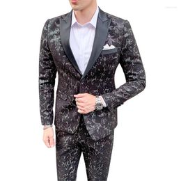 Men's Suits Blazer Suit Luxury Printed Slim Two Piece Set Coat Pants Fashion Banquet Male Business Casual Dress Jacket Trousers