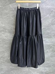 Skirts Fashion High Quality Nylon Fabric Pleated Mid-Calf Skirt For Women 2023 Autmn Lightweight Solid Black White Full Lady