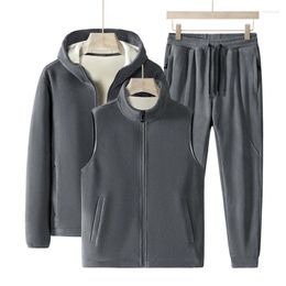 Men's Tracksuits Sweat Suit Winter Fleece Tracksuit Clothing Men Sets 3 Pieces Vest Hoodie Set Zipper Casual Sport Sweatpant