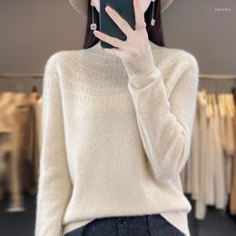 Women's Sweaters Autumn And Winter Wool Lined Readymade Garment Hollow Out Half Height Pullover Cashmere Sweater Knitted
