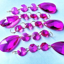 Chandelier Crystal 20pcs Parts (3pcs Fuchsia Octagon Beads With 38mm Faceted Drop) For Wedding Decoration