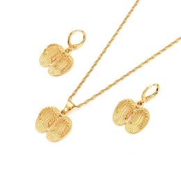 Dubai India Ethiopian Set Jewelry Necklace pendant Earring Habesha Girl Solid Fine Gold GF shoes Bridal Sets women238z